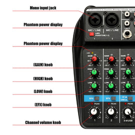 TU04 4 Channels 48V Phantom Power Audio Mixer - yourpcpartsstore