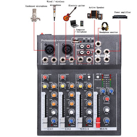 4 Channel Audio Mixer with 48V Phantom Power - yourpcpartsstore