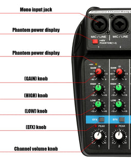 TU04 4 Channels 48V Phantom Power Audio Mixer - yourpcpartsstore